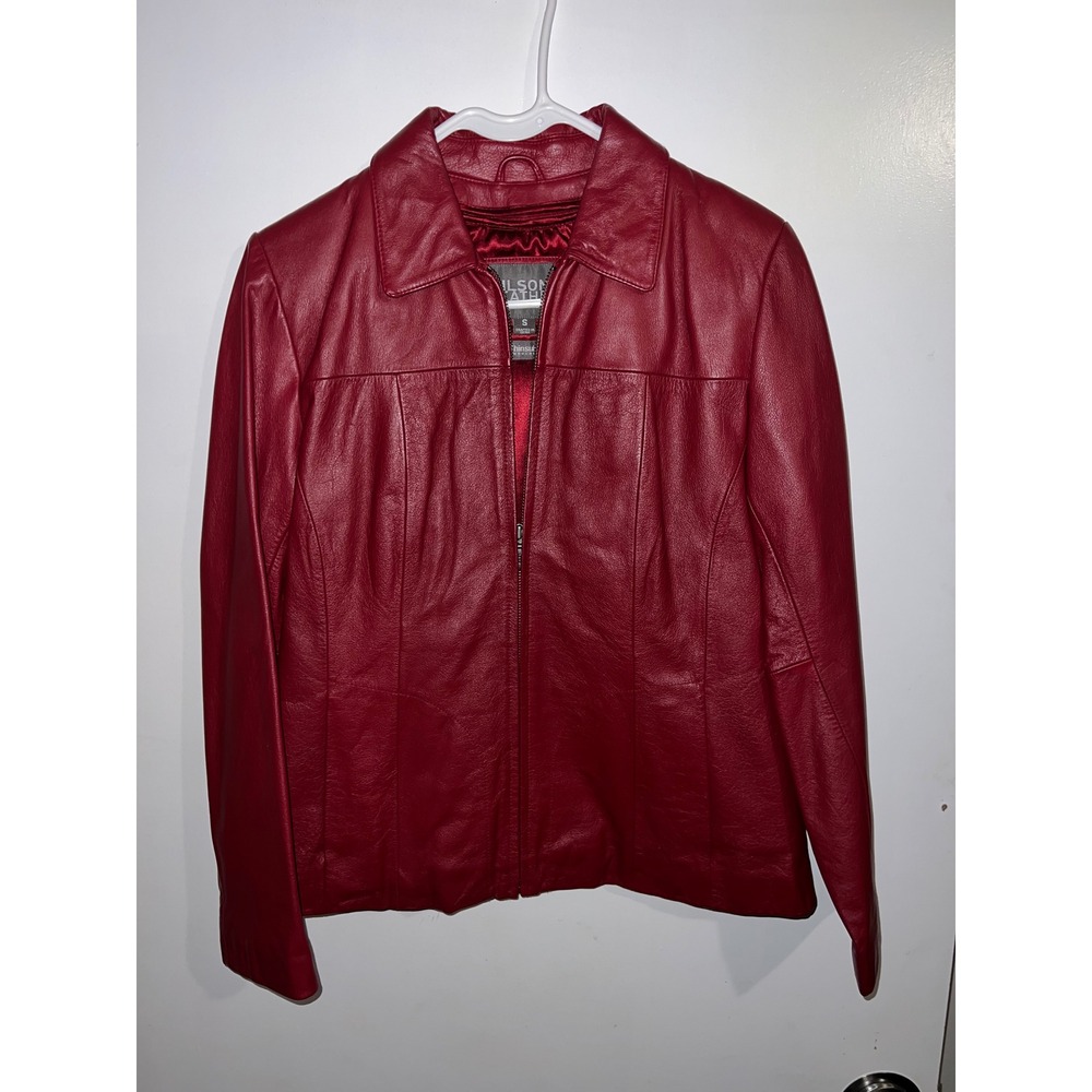 Wilsons Leather Red Insulated Leather Jacket Womens Size S Zip Up Thinsulate